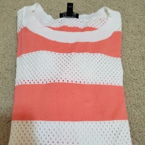 Express perforated salmon and white stripe top
